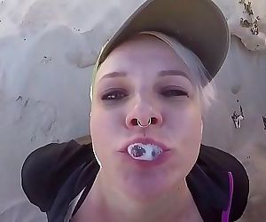 Amateur Sloppy Blow Job on the Beach & Swallow as Cars Drive By. 13 min HD