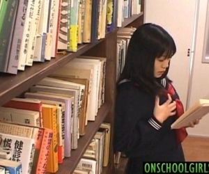 Saya Misaki arouses crack with vibrator under skirt at library - 10 min