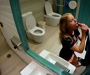public lavatory sex - POV blowjob - doggy style view from below - cumshot